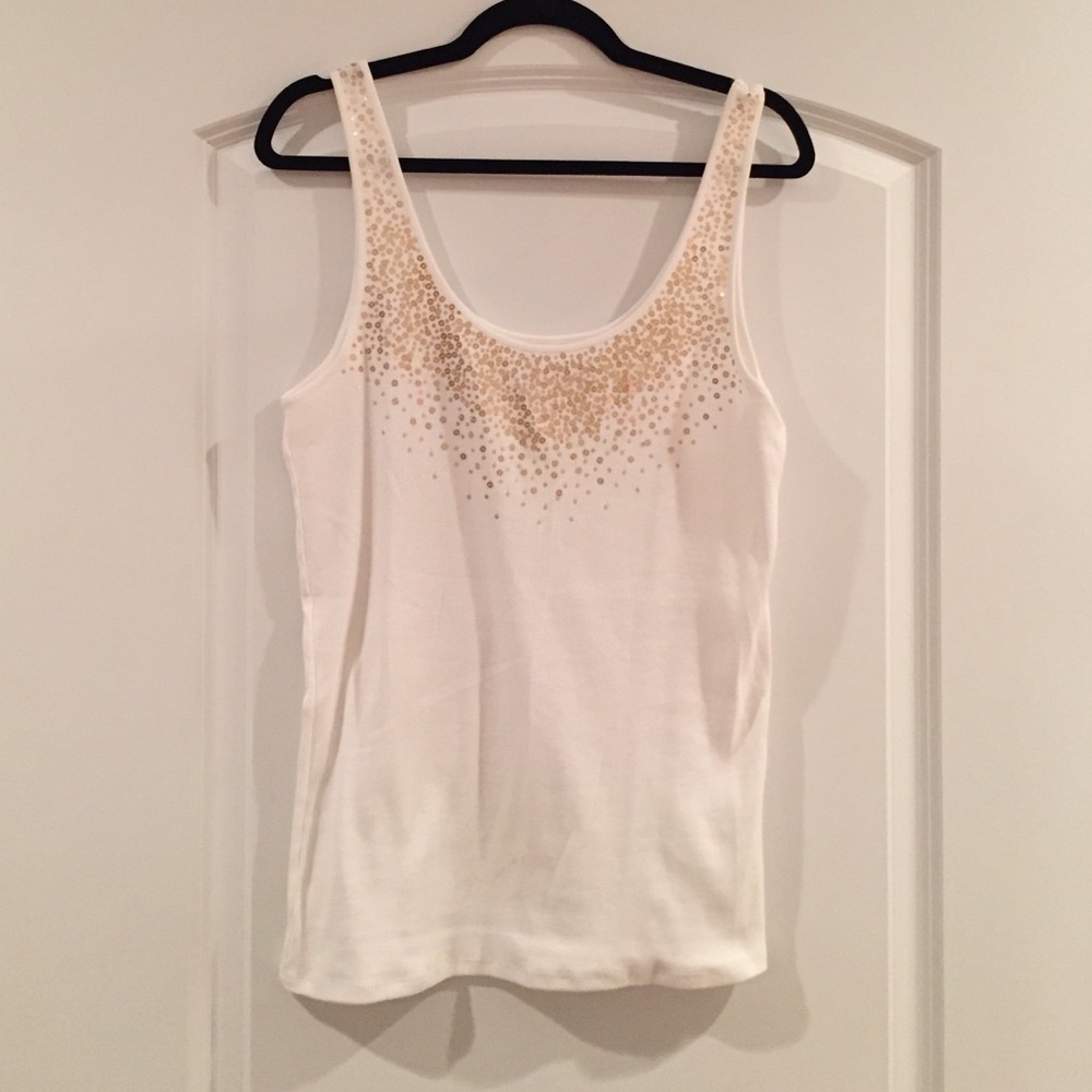 Donated NFS - Victoria Secret Tee Shop tank, white, gold sequins